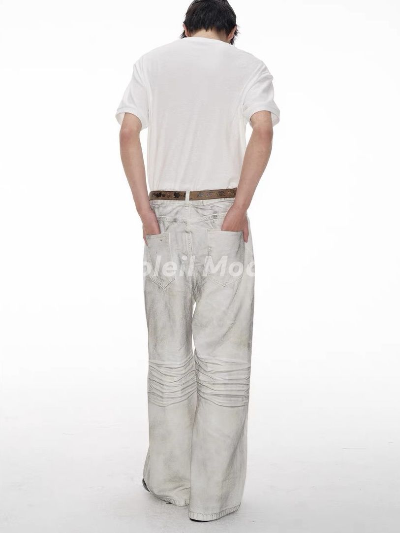 JCAESAR DIRTY DENIMSダメージ加工ホワイトデニム ワイドパンツ JCAESAR DIRTY DENIMSダメージ加工ホワイトデニム ワイドパンツ