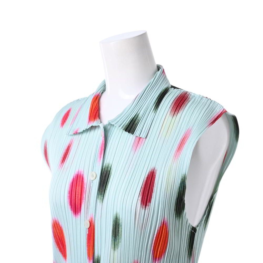 PLEATS PLEASE プリント プリーツ シャツ ベスト 3 ライトグリーン