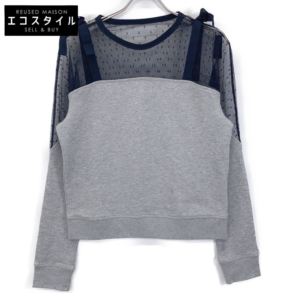 VALENTINO ヴァレンティノ Spa PR3MF04X3JC ｸﾞﾚｰ×ﾌﾞﾗｯｸ ﾚｰｽ ｽｳｪｯﾄ 切り替え ﾄｯﾌﾟｽ S