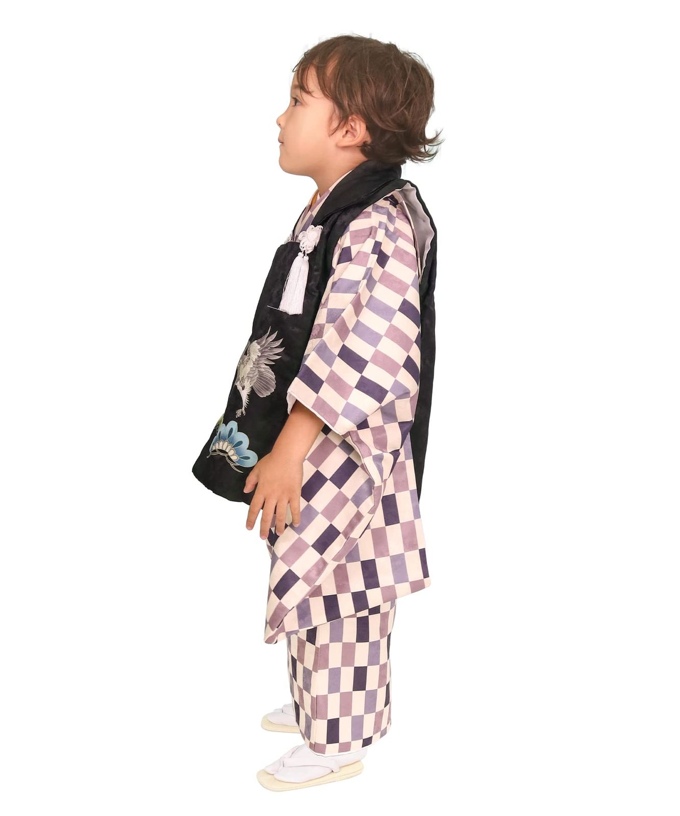 サマーセール！ KYOETSU キョウエツ 七五三 3歳 着物 男の子 被布 フルセット しちごさん 7.紫鷹の悠久 90-100cm 【超歓迎された!】