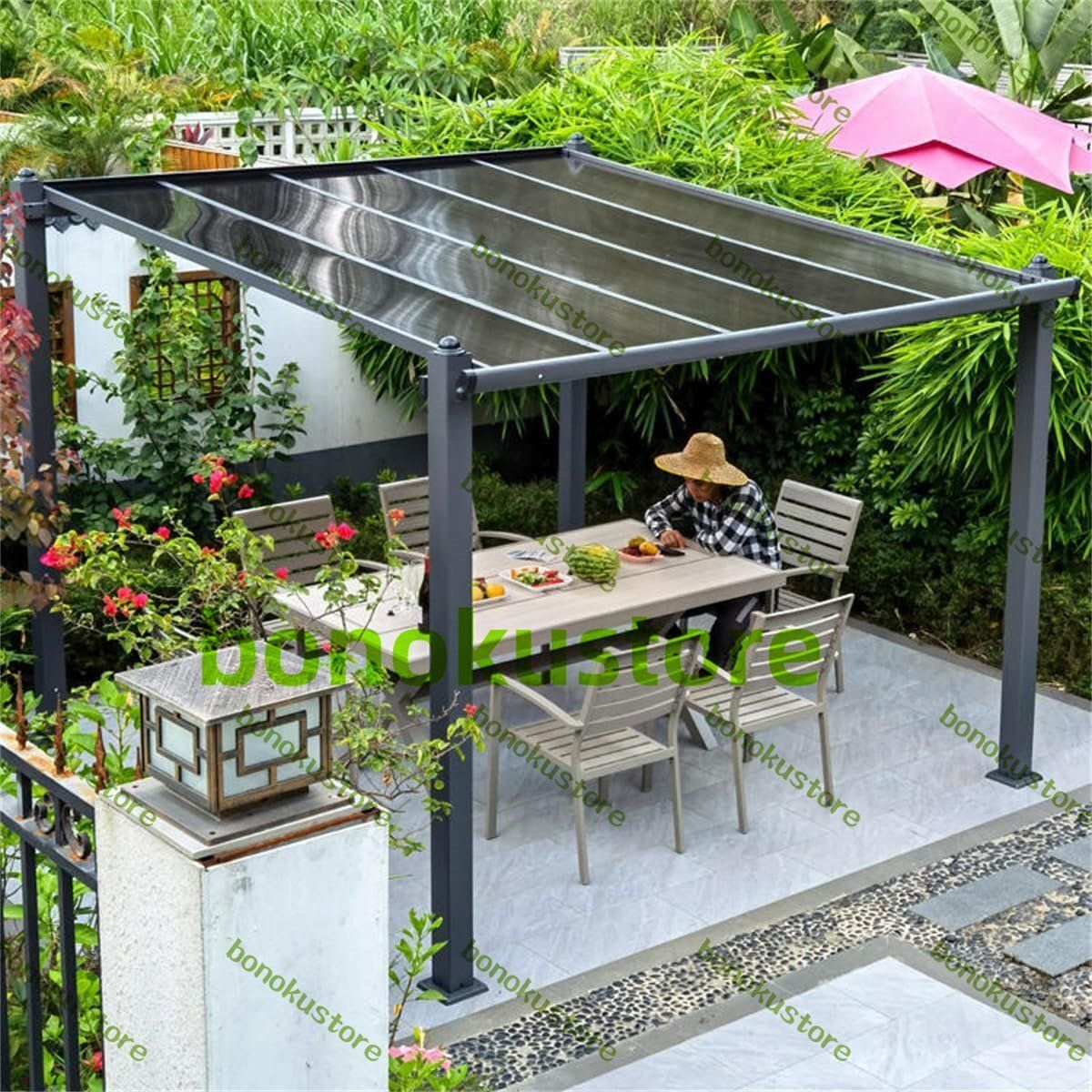 屋外格納式パーゴラ アルミフレームパティオパビリオン 屋外ポリカーボネートガゼボ アルミパーゴラパティオ デッキ ポーチ 庭 3x3m
