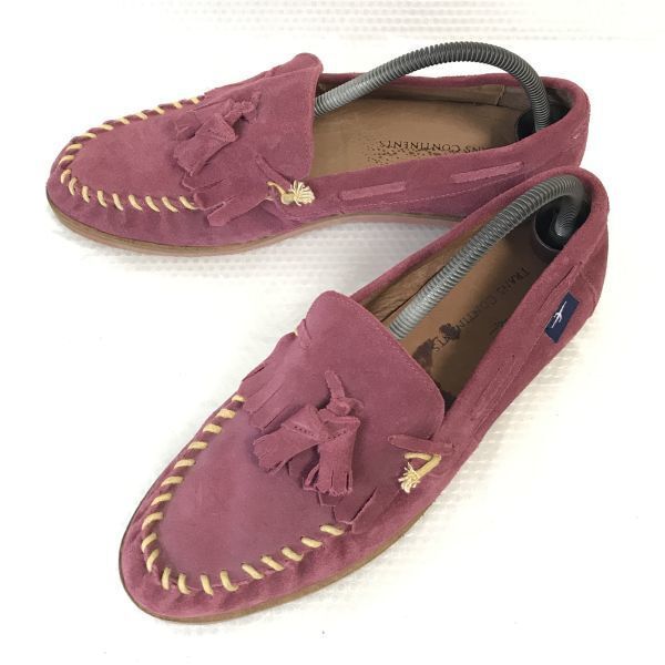 定価1.3万 TRANS CONTINENTS 本革 デッキシューズ モカシン ローファー 42 26.0-26.5 バーガンディ PINK dress shoes◆B-197