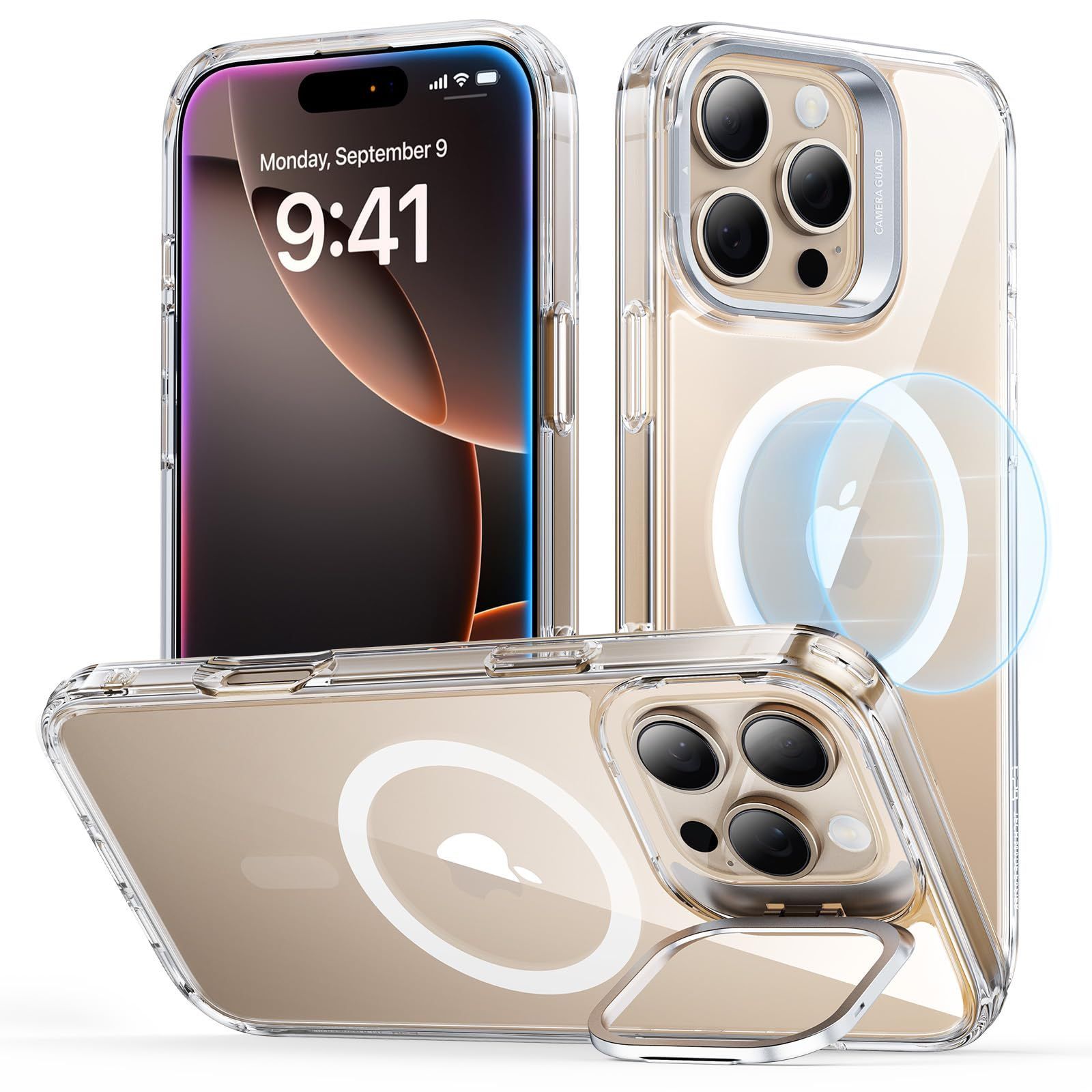 【レンズスタンド内蔵・Magsafe対応】ESR iPhone 16 Pro ケース 米軍MIL規格の保護 耐黄変 耐衝撃 隠れスタンド 傷防止背面  Classicシリーズ クリア