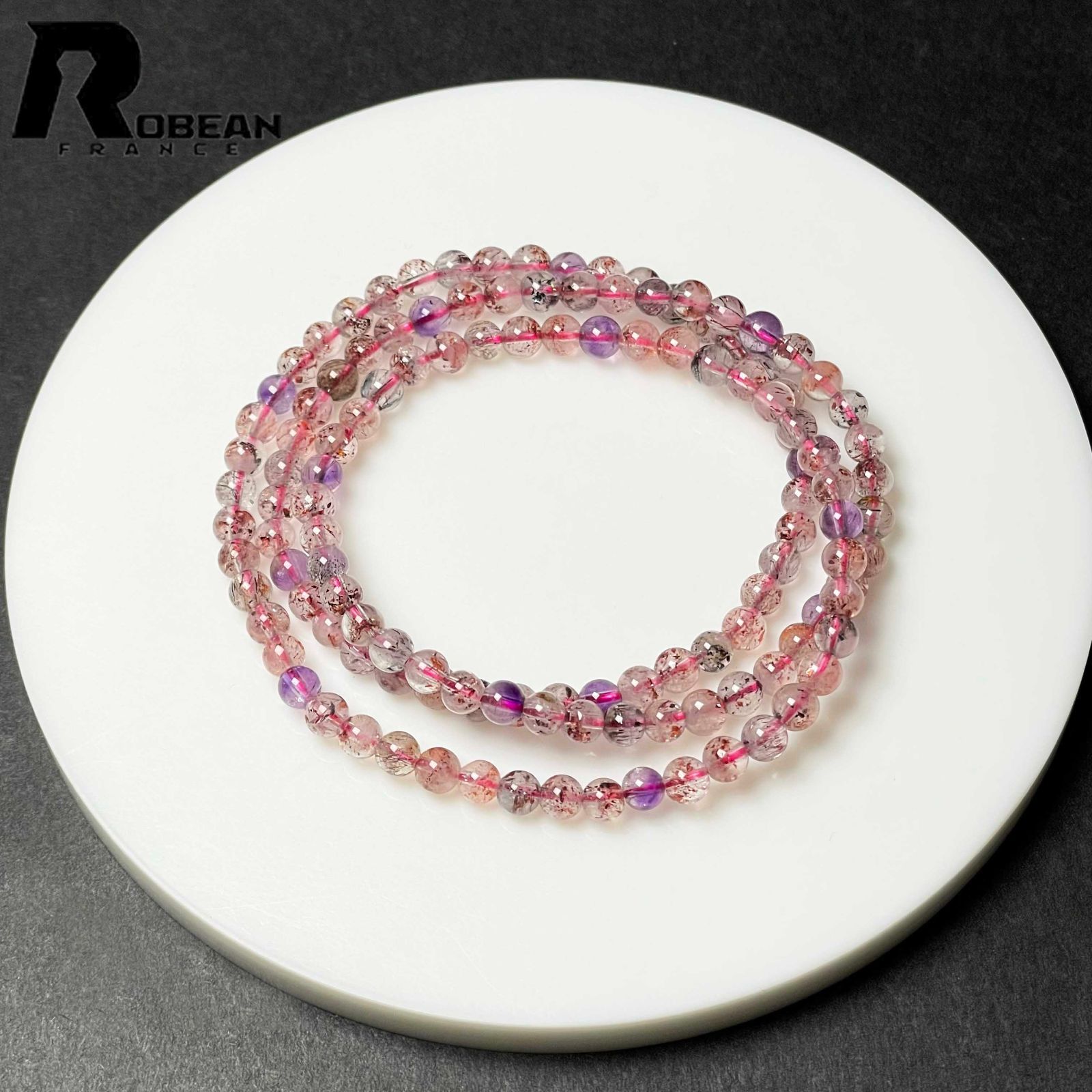 上級 EU製 定価9万円 ROBEAN スーパーセブン パワーストーン 3本巻きブレスレット 天然石 原石 お守り プレゼント プレゼント 4.3-4.7mm M1015724
