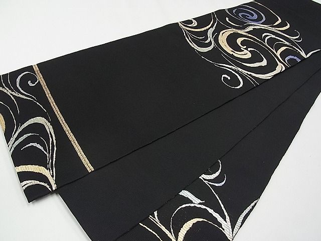 平和屋本店□最高級 夏物 龍村平蔵製 太鼓柄 本袋帯 大巴水 黒地