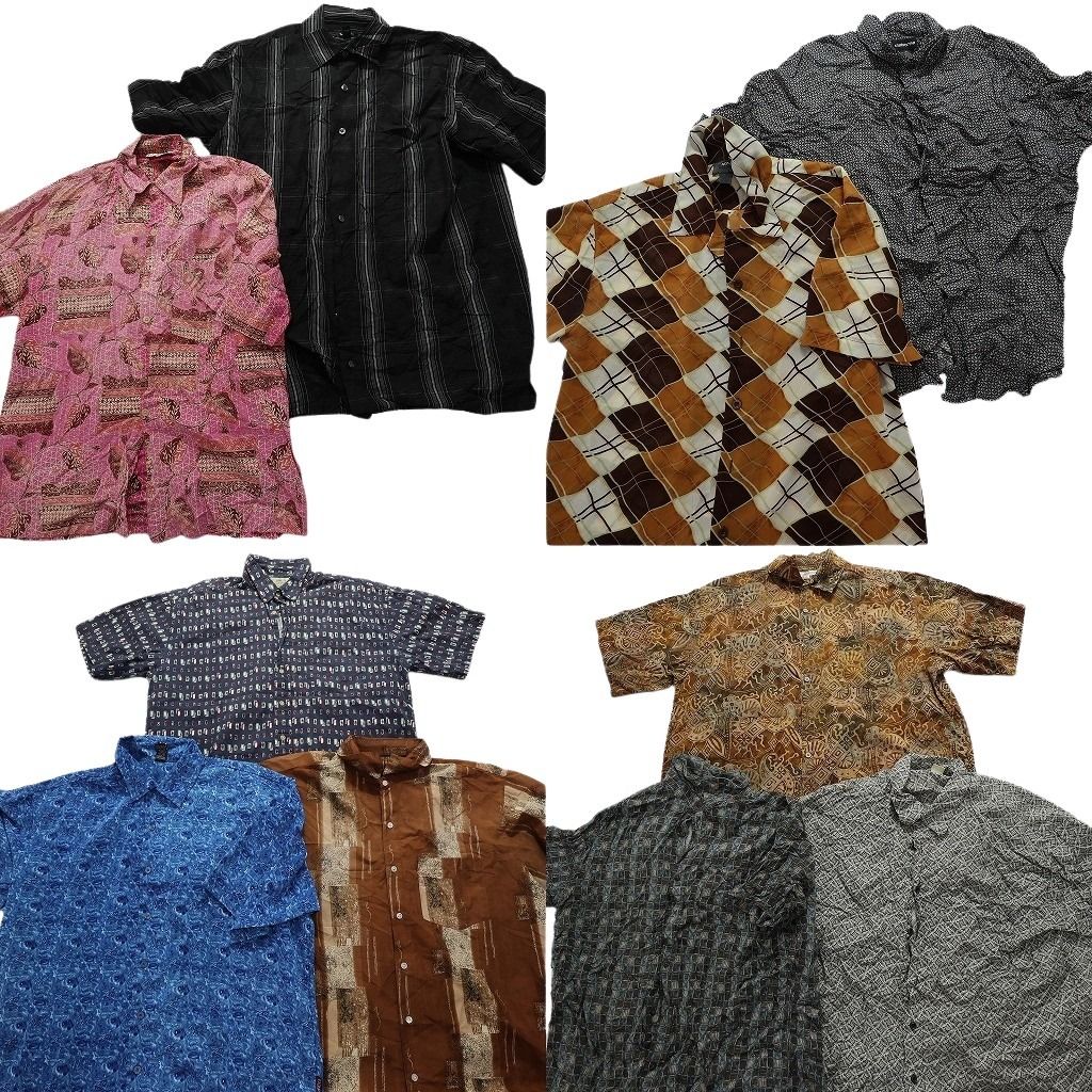 古着卸 総柄 半袖シャツ 10枚セット メンズ XL ボックスカット チェック ポケット付き 古着 NA3039