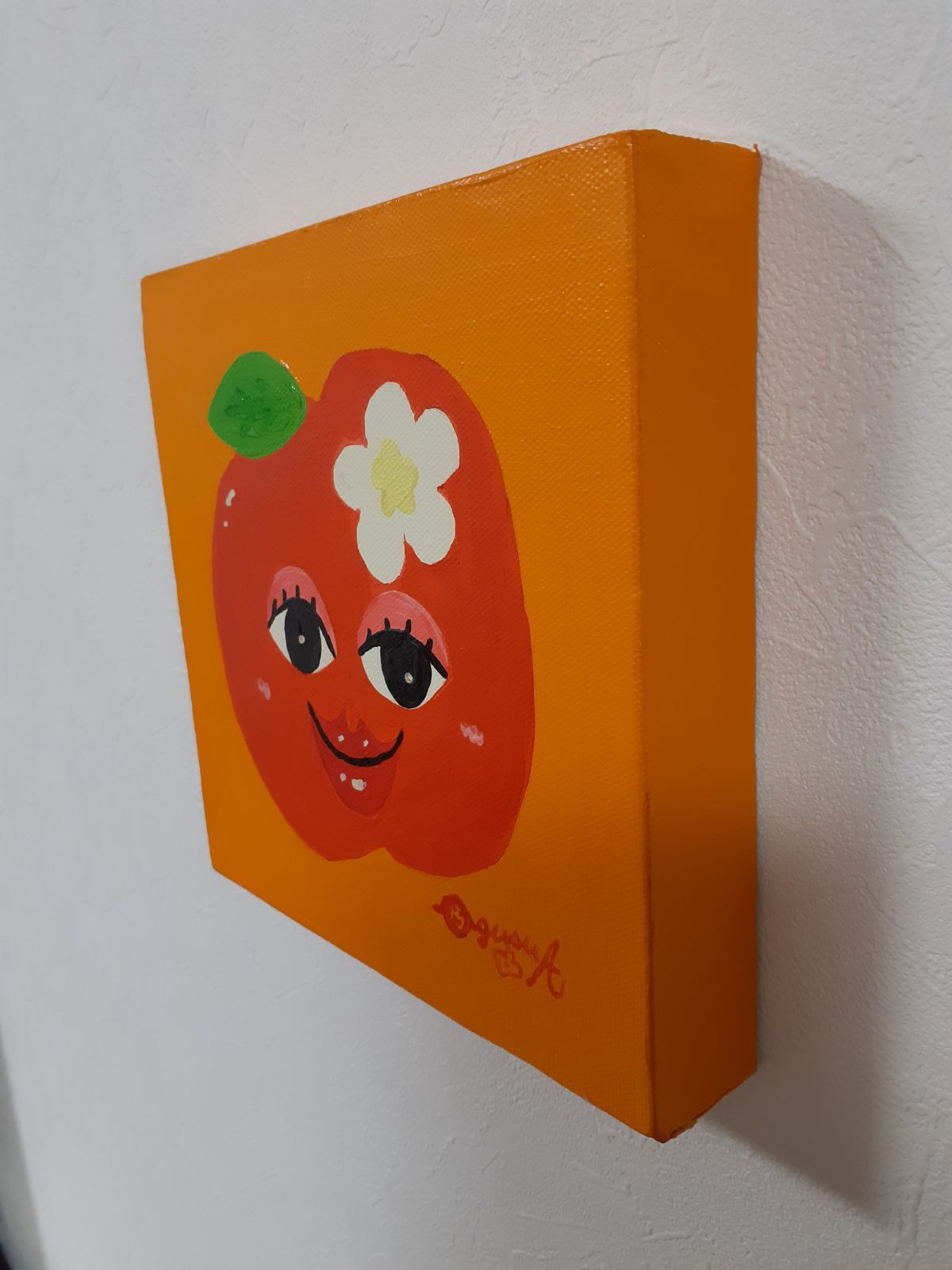ハッピーあっぷるちゃん 油絵 画家 小楠アキコ作品 20×20cm