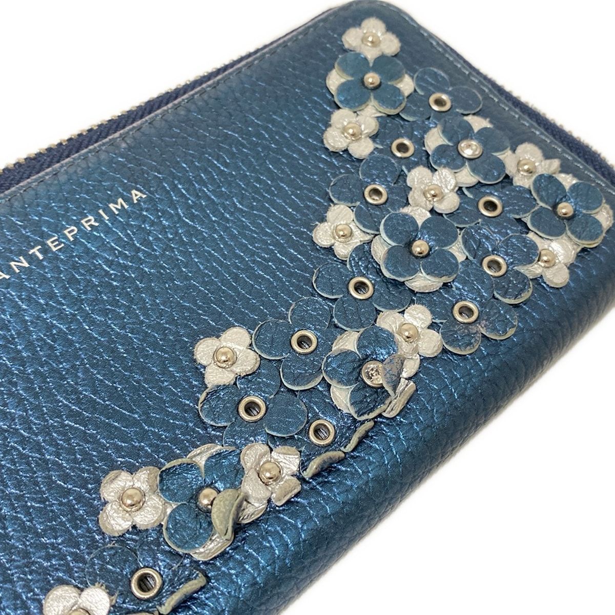 ANTEPRIMA(アンテプリマ) 長財布 - ネイビー×シルバー フラワー(花
