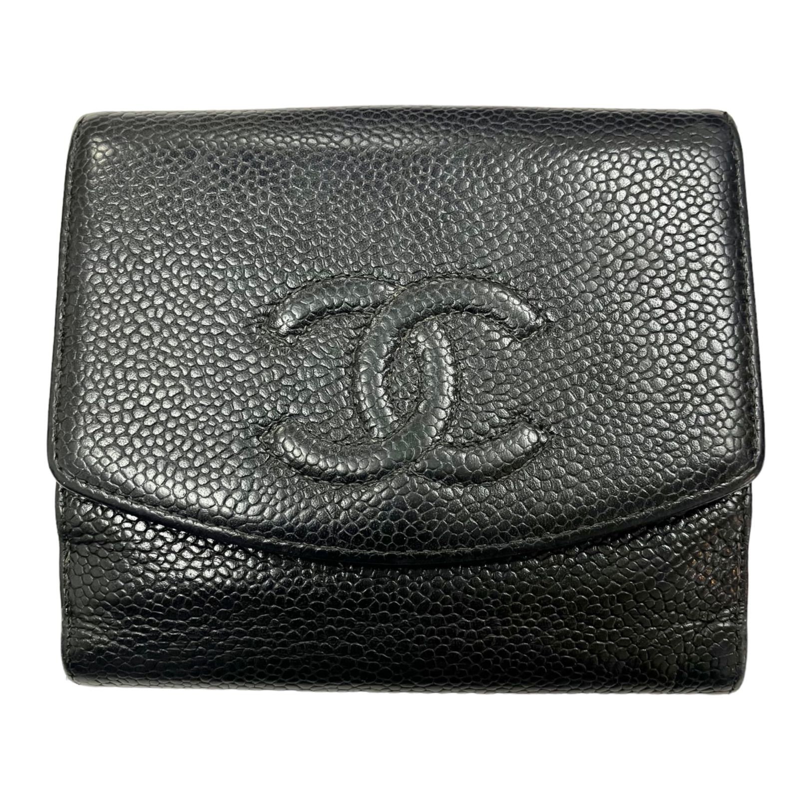 CHANEL シャネル 折り財布 ココマーク ギャランティカード、外箱付き Used 通常品】シャネル CHANEL 二つ折り財布 キャビアスキン CC