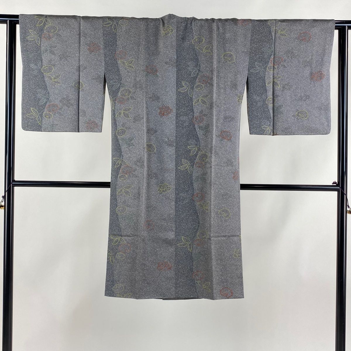 道行 身丈109.5cm 裄丈62.5cm S 和装コート 角衿 万寿菊 橘 灰色 正絹