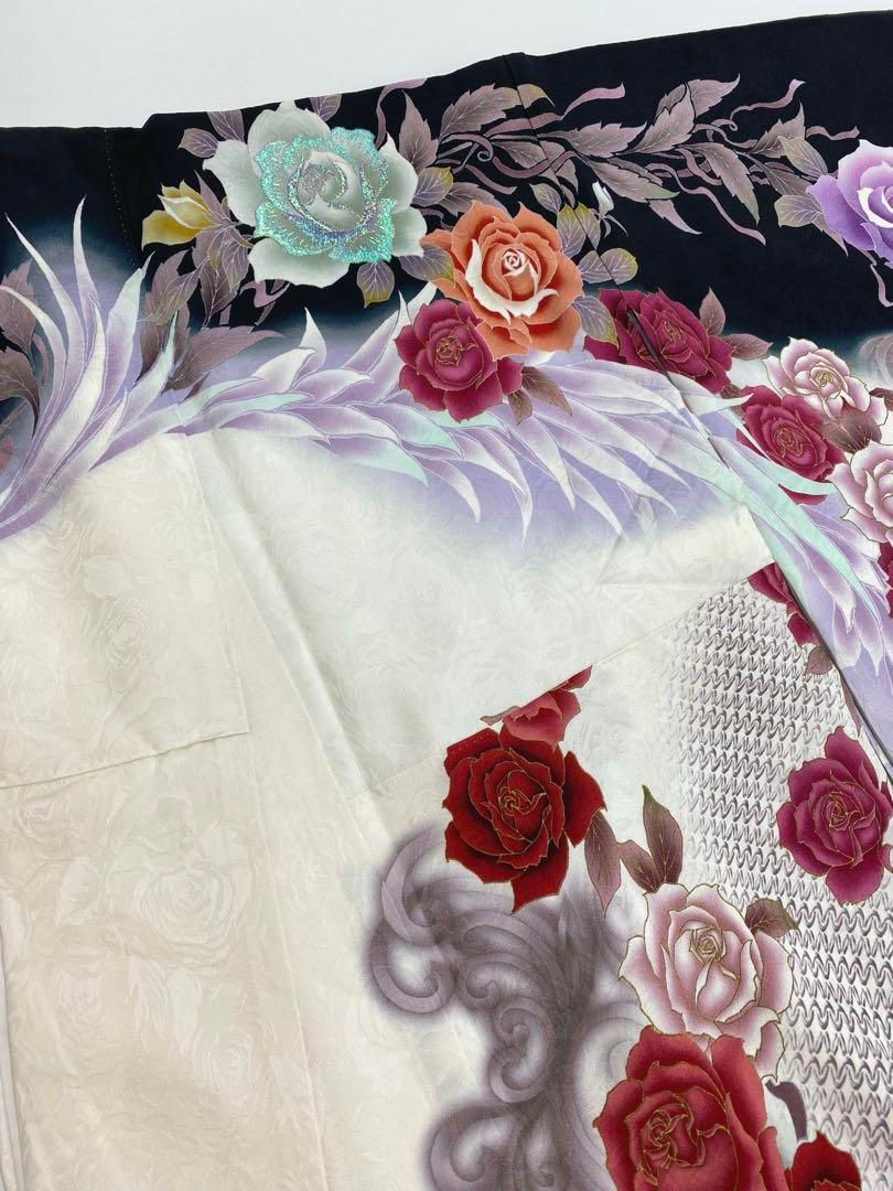 cantare ブランド振袖 ラメ刺繍 薔薇 紋意匠 身丈170cm 撥水加工済