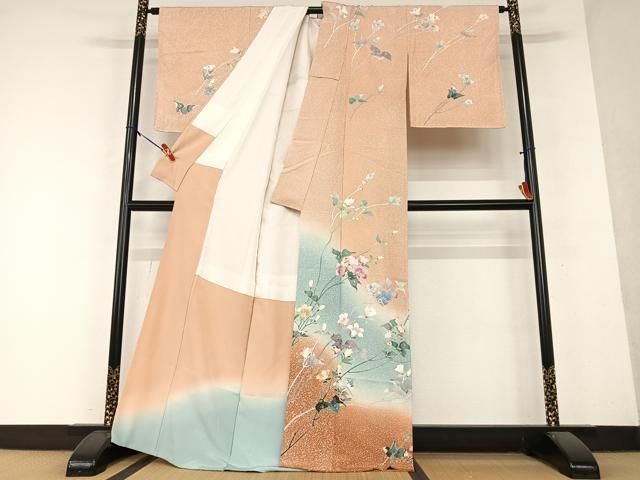 平和屋着物●訪問着　友禅　作家物　枝花文　暈し染め　正絹　逸品　未使用　AAAY6438zg 平和屋着物○訪問着 友禅 作家物 枝花文 暈し染め 正絹 逸品 未使用