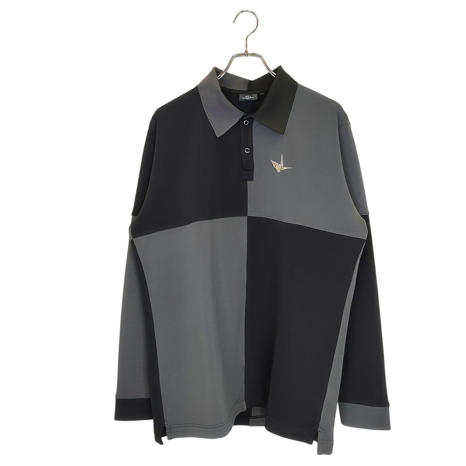 1PIU1UGUALE3 GOLF ウノピゥウノウグァーレトレ ゴルフ L|S POLO 長袖 ポロシャツ GRT235 POE520 6 XL ブラック×グレー メンズ