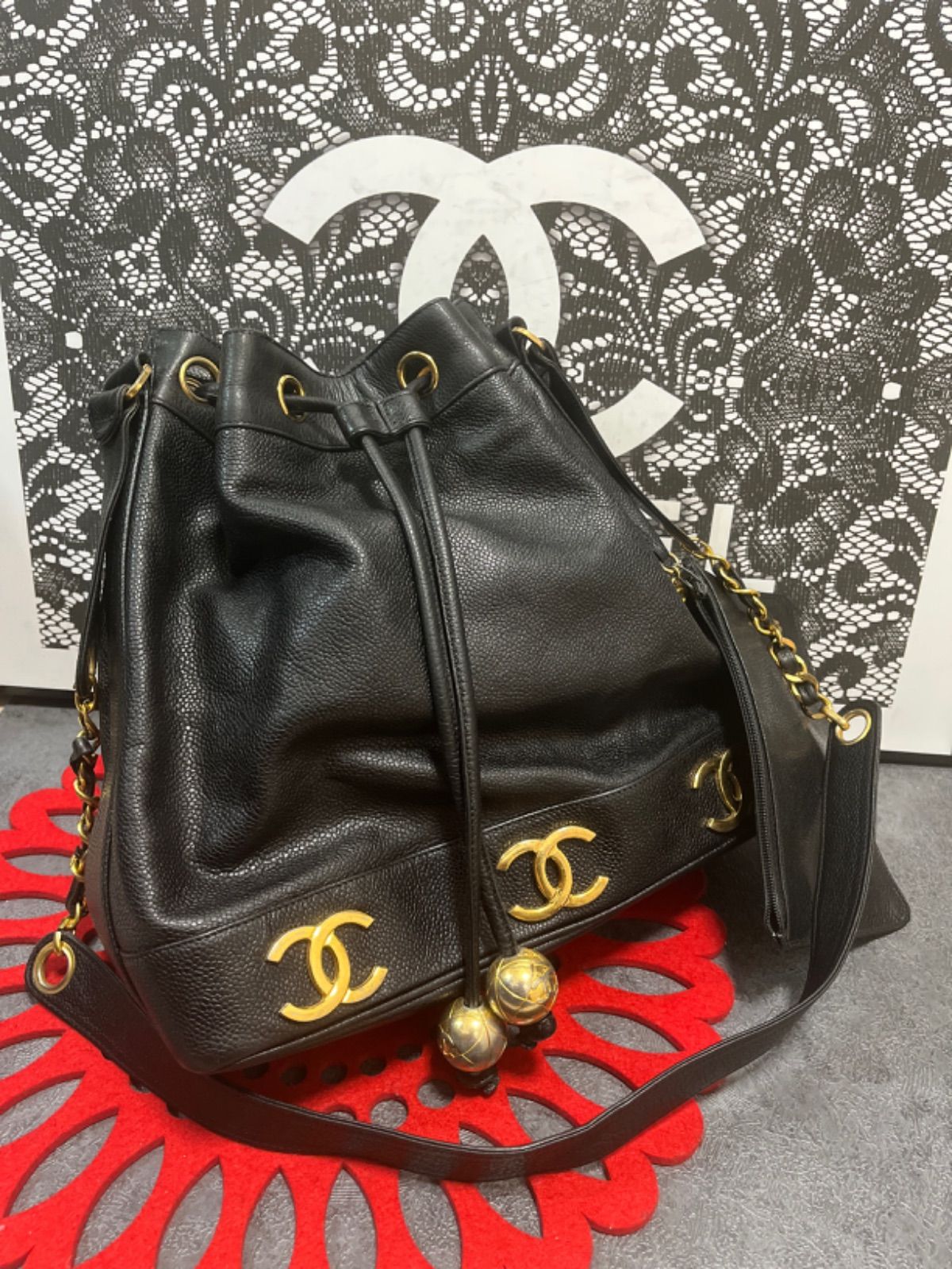 ◇◇ 極上美品 CHANEL ☆ シャネル トリプルココ チェーントート ショルダーバッグ キャビアスキン ブラック × ゴールド ポーチ付 597  ◇◇ - メルカリ