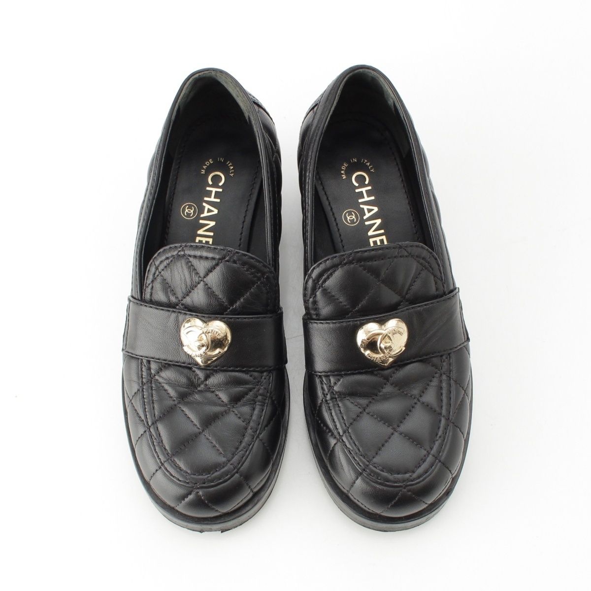 シャネル レザー マトラッセ ハート ココマーク ローファー シューズ G39697 ブラック 35 1 2