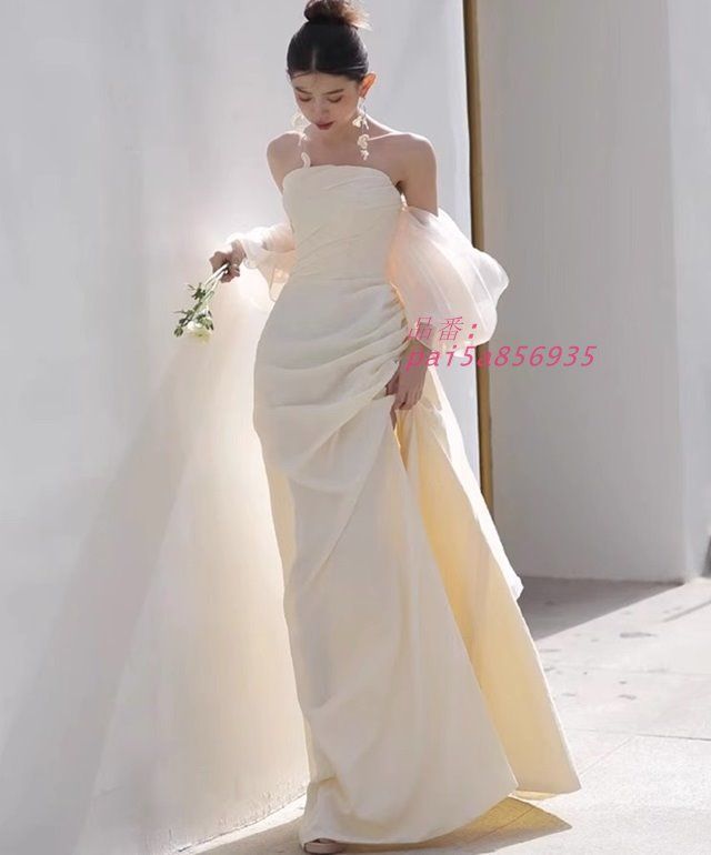 ウェディングドレス オフショルダー ウェディングドレス 大きいサイズ 3L 4L 袖ありシンプル 小さいサイズ ウェディングドレス 前撮り 二次会 上品 pai5a856935