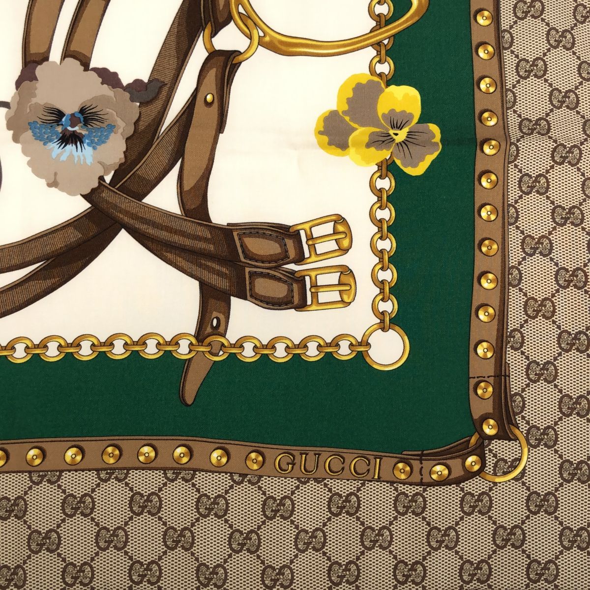 GUCCI シルクスカーフ 美品 グッチ GUCCI スカーフ 508796 90cm シルク GG 花 イエロー