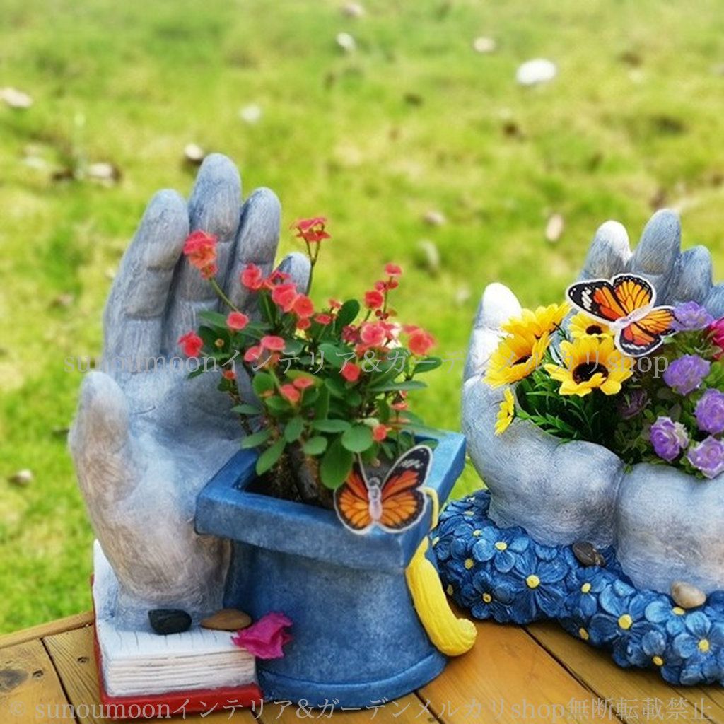 庭 プランター ハンド 庭の装飾 青 手 8-14 植木鉢 インテリア お洒落 ガーデン ユニーク ガーデン雑貨 おしゃれ ガーデニング ブルー 雑貨 ガーデンインテリア 鉢植え