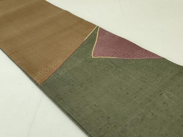 平和屋着物●中国三大刺繍　相良刺繍　総刺繍　太鼓柄袋帯　紬地　抽象文様　正絹　逸品　DAAT7768ob 平和屋着物○中国三大刺繍 相良刺繍 総刺繍 太鼓柄袋帯 紬地 抽象文様