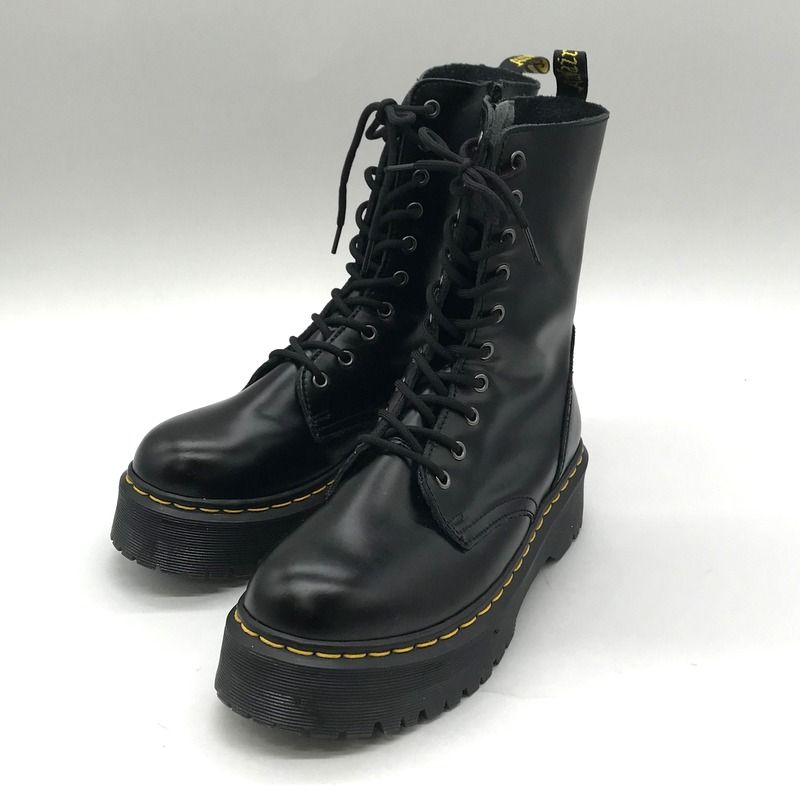 Dr.Martens 10ホールブーツ JADON ジェイドン 厚底 イエローステッチ サイドジップ UK9 28cm相当 ブラック ドクターマーチン 靴 B11554