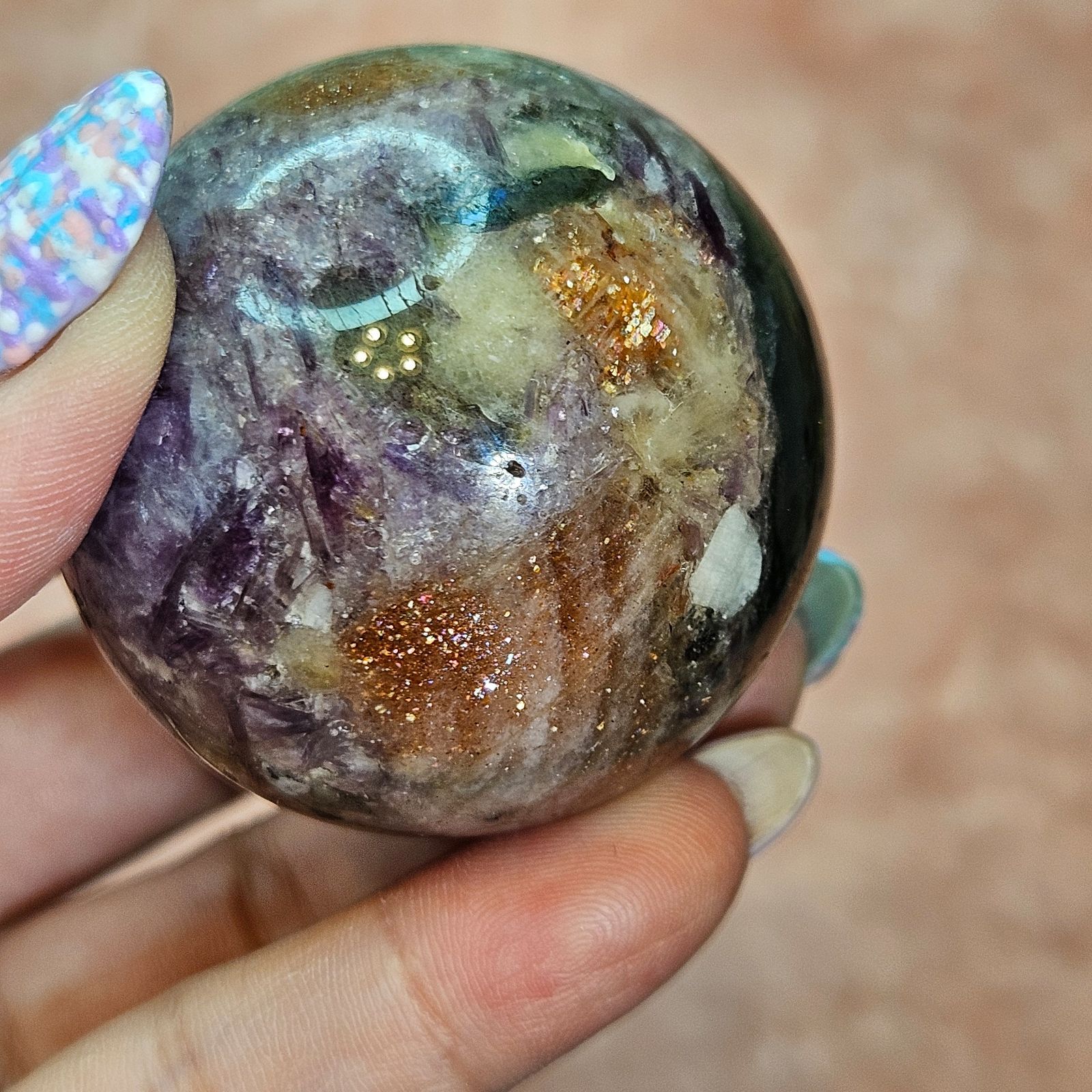 共生　スフィア　サンストーン　レピドライト　ブラックトルマリン　アマゾナイト 共生 スフィア サンストーン レピドライト ブラックトルマリン