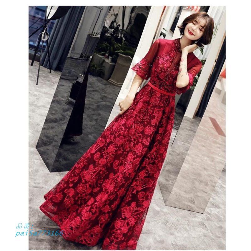 エレ袖あり ロングドレス ウエディングドレス パーティードレス 結婚式 30代40代 上品 食事会 謝恩会 着痩せ 二次会 成人式 披露宴卒業式 お呼ばれ pai5a773166