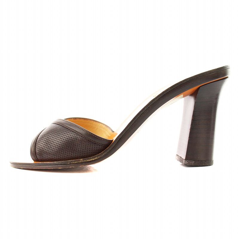 バリー BALLY ミュール サンダル チャンキーヒール 37 茶 /MM