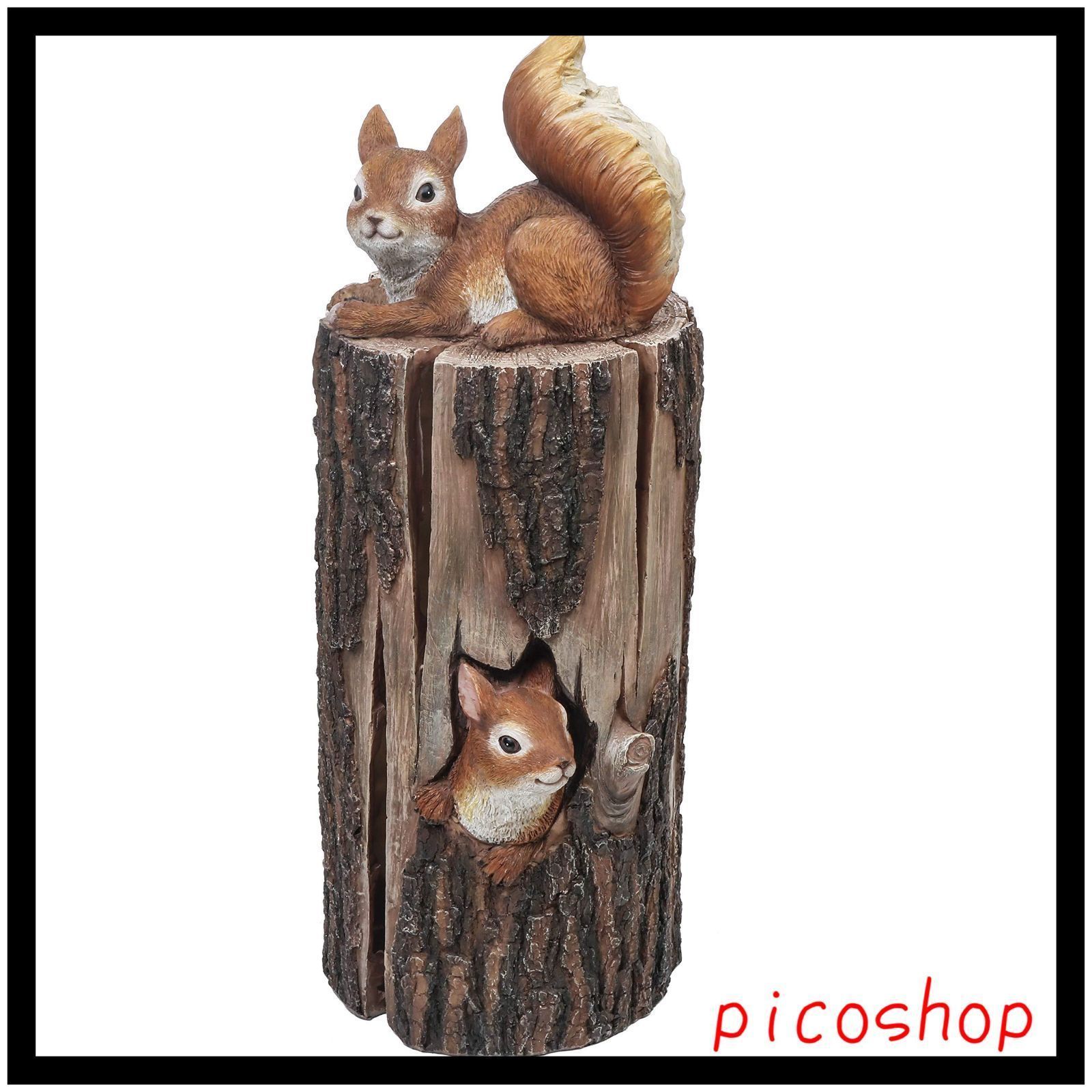 お庭をかわいく リスと木の切り株ソーラーオーナメント38cm 庭