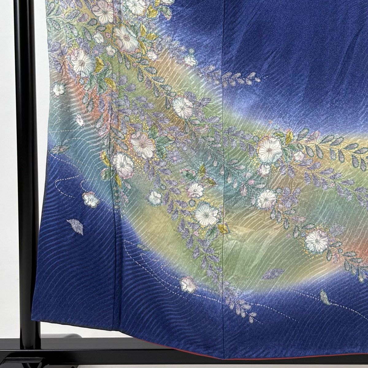 訪問着 身丈157.5cm 裄丈62.5cm S 袷 辻が花 流水 金彩 ぼかし 紺色 正絹 秀品