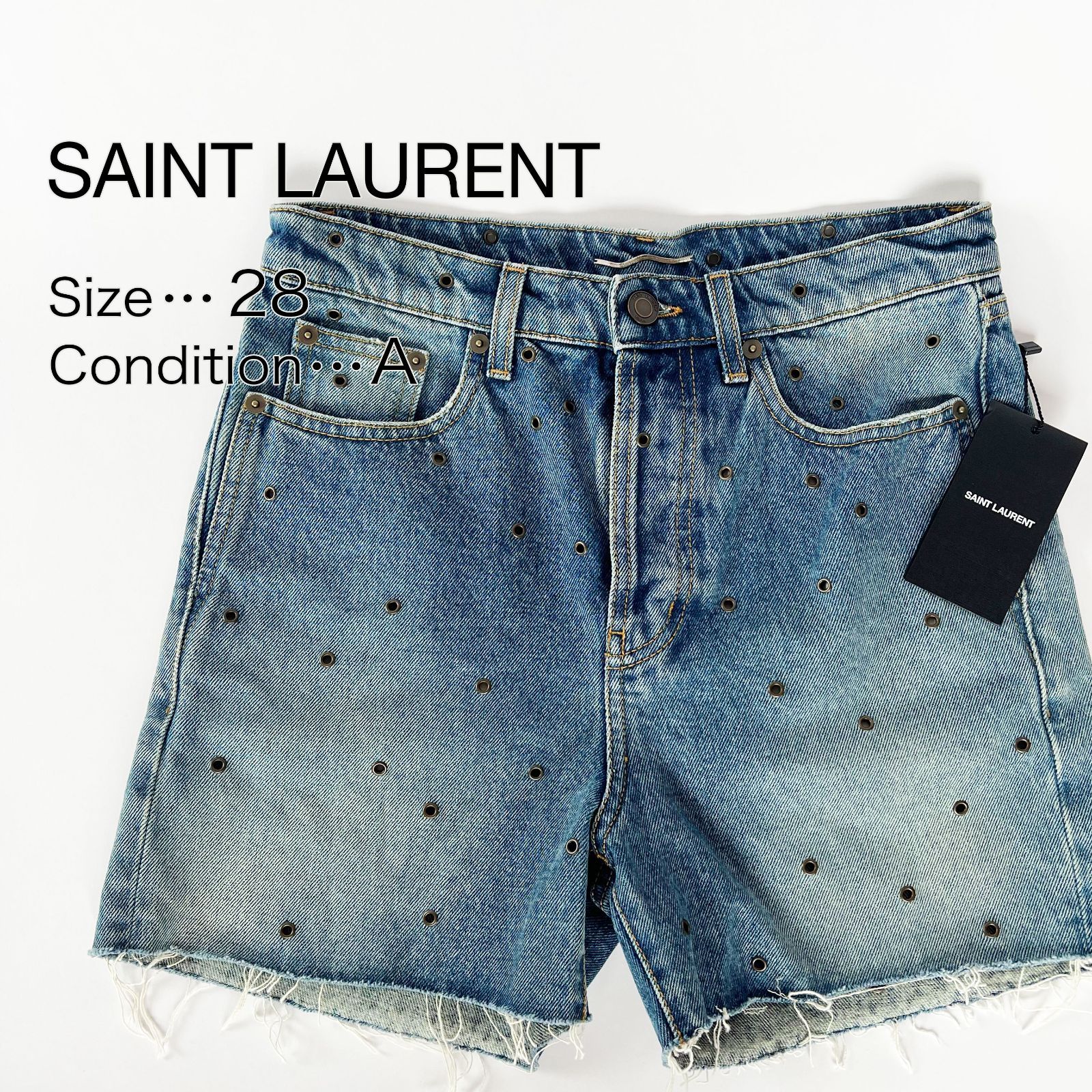 SAINT LAURENT サンローラン スタッズ デニム ショートパンツ 28