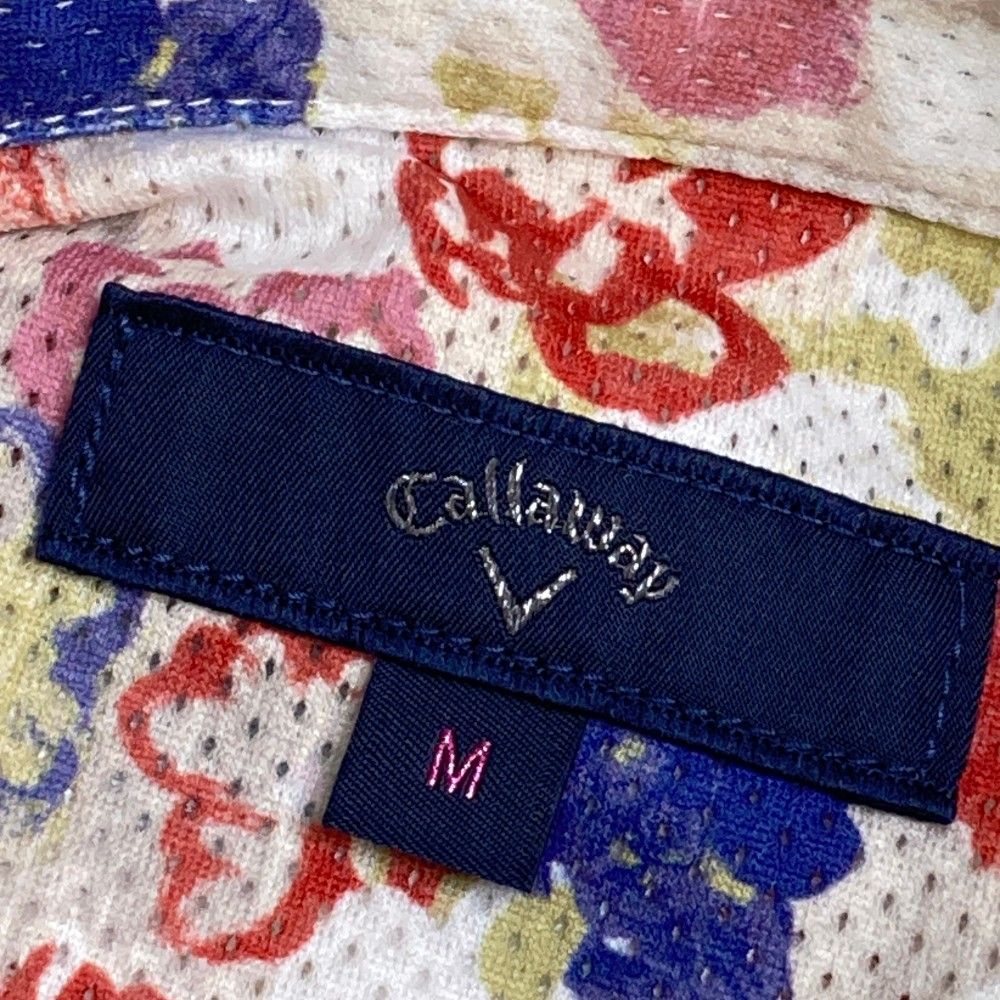 サイズ：M CALLAWAY キャロウェイ 2024年モデル 半袖ポロシャツ メッシュ 花 総柄 レッド系 [240101429751] ゴルフウェア レディース ストスト CALLAWAY キャロウェイ 2024年モデル 半袖ポロシャツ メッシュ
