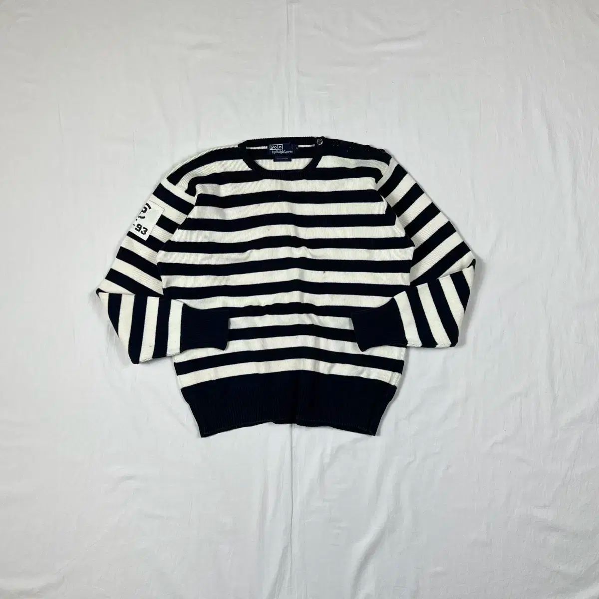 90s POLO RALPH LAUREN(ポロラルフローレン) og cp ー 93 ロゴ マリン ストライプ ニット セーター