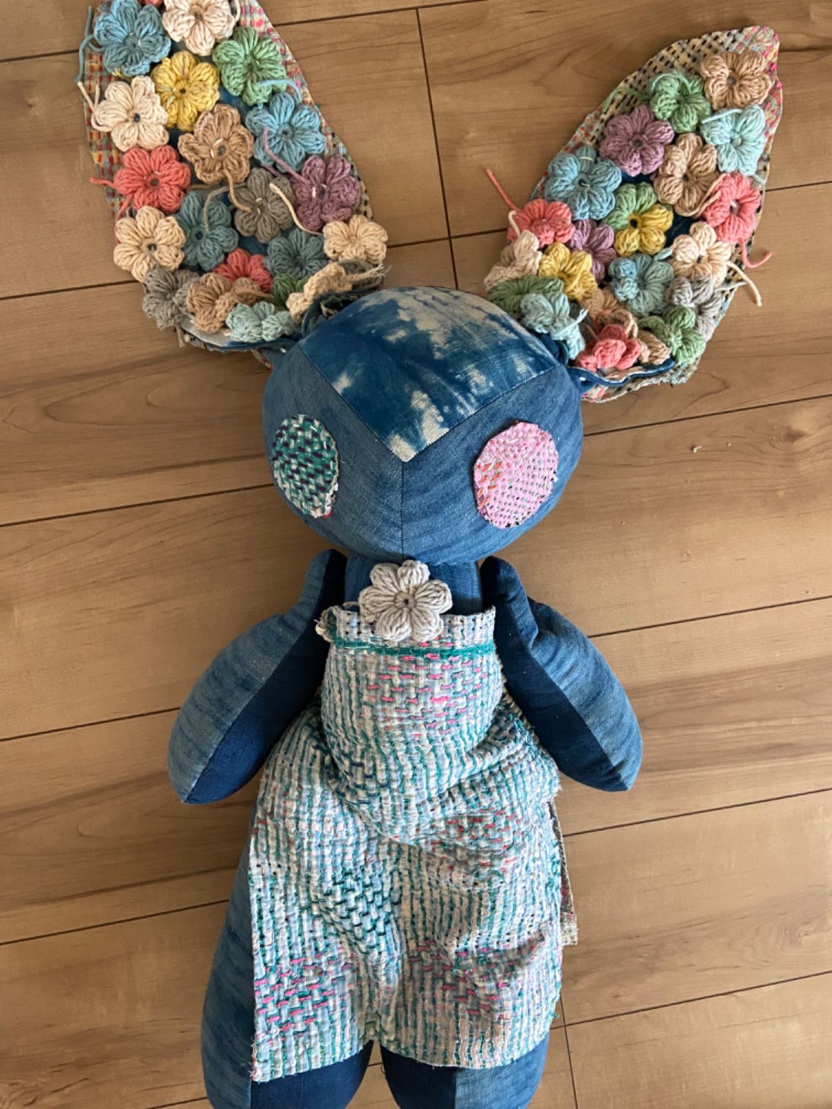 手作りハンドメイドパチワーク藍染うさぎスカート 手作りハンドメイドパチワーク藍染うさぎスカートΩ