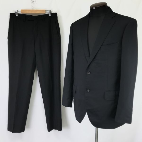 イタリア製生地カノニコ|ITALIAN CLASSICO MODEL P.S.FA|スーツ上下セットアップ ジャケットL|パンツW80|A5|黒 ◆cBH582