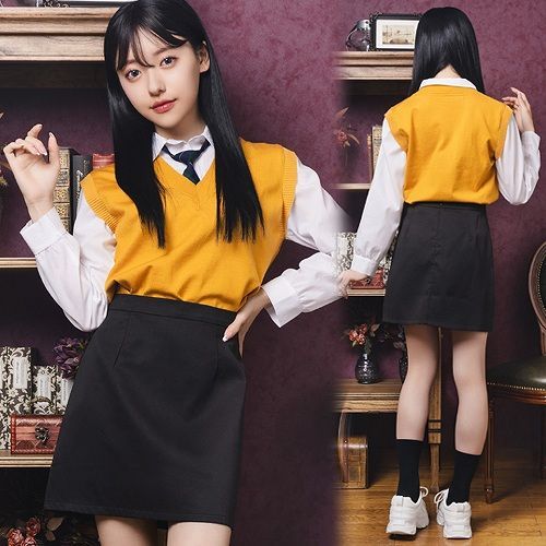 オルチャンセーラー ニットベスト イエロー×ブラック [韓国 制服
