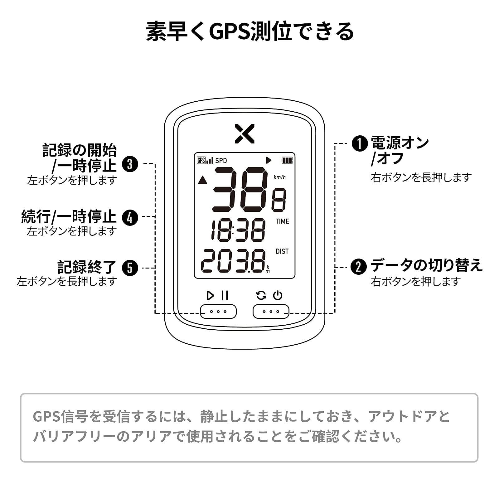 スピード 速度計 IPX7防水 自転車 サイクリング MTB ワイヤレス 走行距離計 無線 サイコン Bluetooth GPS 日本語取扱説明書 サイクルコンピュータ  G (G) XOSS メルカリShops