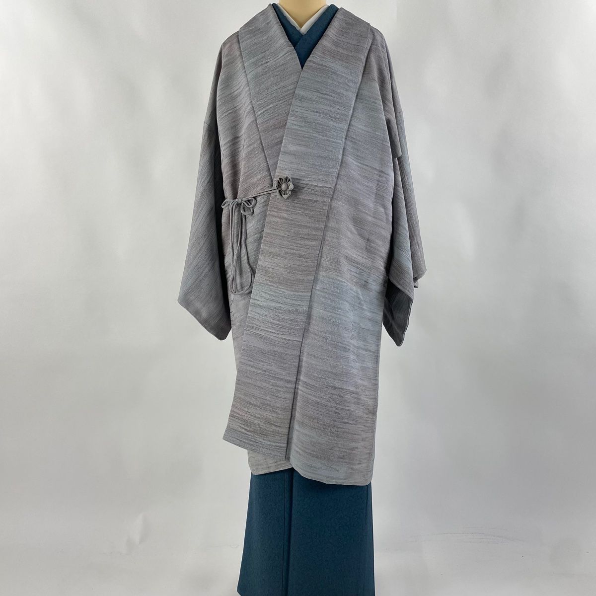 道中着 身丈102.5cm 裄丈68.5cm L 和装コート 地紋 ぼかし 灰色 正絹