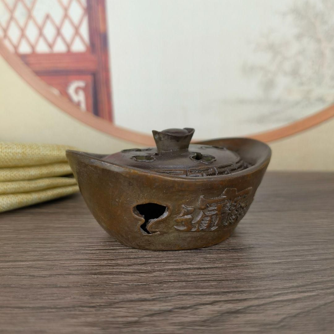 銅製 元宝開蓋招財進宝香炉 香道具 装飾品 工芸品 美術品 置物 銅製 招財進宝開蓋香炉 香道具 装飾品 工芸品 美術品 置物