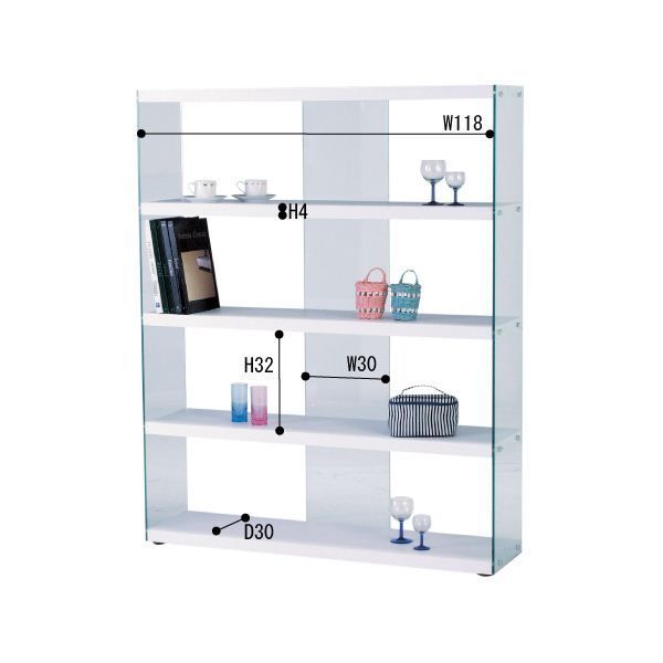 収納棚 リビング収納 幅120cm ホワイト 強化ガラス使用 ワイドグラス オープンシェルフ リビング 店舗 インテリア家具 代引不可