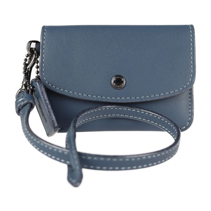 COACH コーチ カードケース 24308 レザー ブルー系 シルバー金具