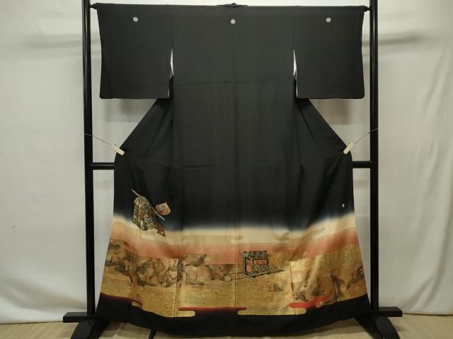 古いやきもの大黒天　作あり 平和屋着物□豪華黒留袖 作家物 螺鈿 鳳凰花文 金彩 正絹 逸品