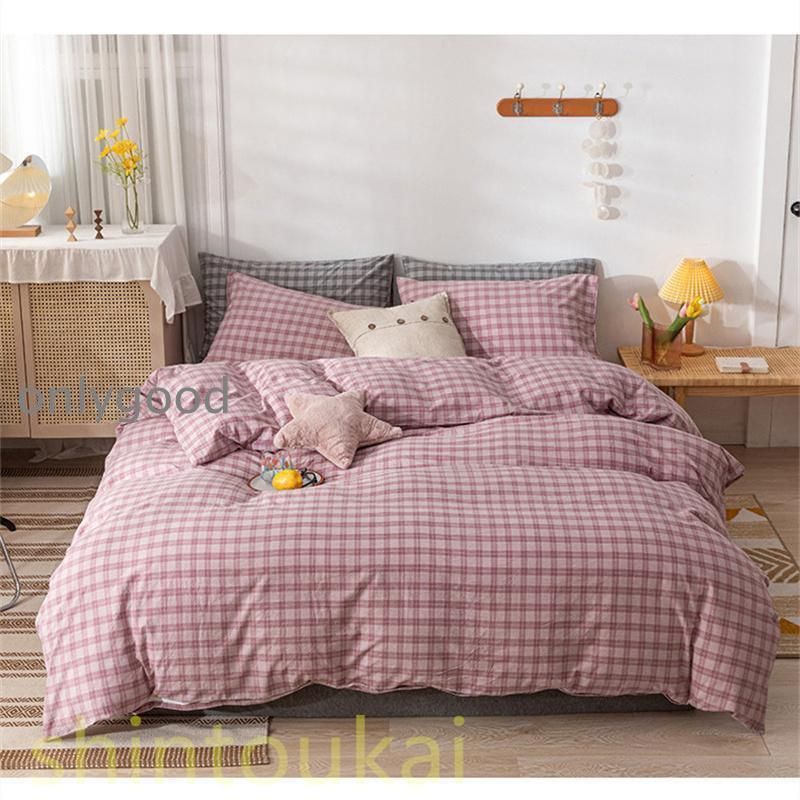 MAX90％オフ。 和風 コットン 寝具 布団カバーセット シングル 無地 シンプル オシャレ チェック柄 北欧 ベッドカバー 掛け布団カバー フラットシーツ 柔らかい 洗える