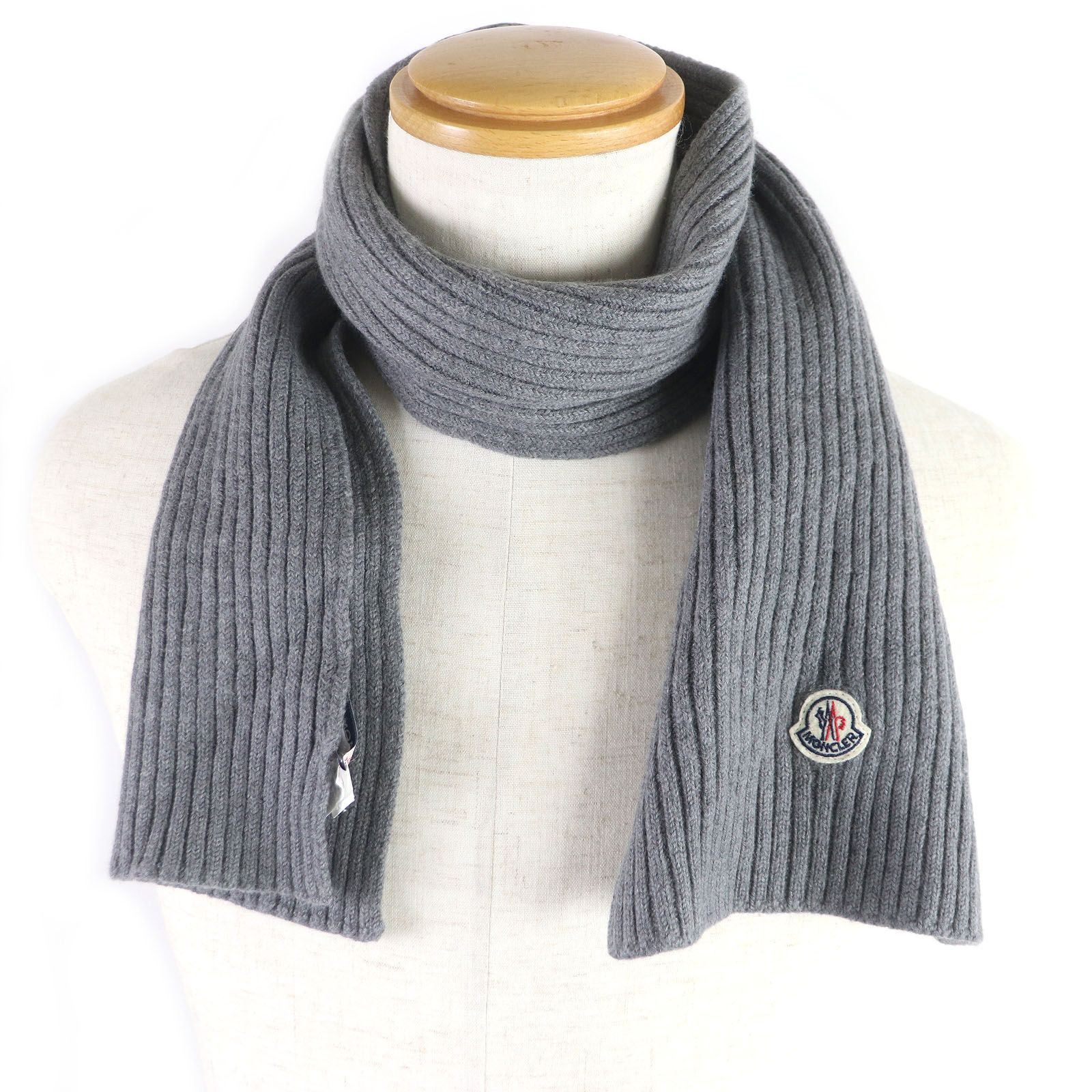 【ル】MONCLER モンクレール ウールマフラー ワッペン 美品□MONCLER モンクレール SCIARPA ウール100％ ロゴワッペン