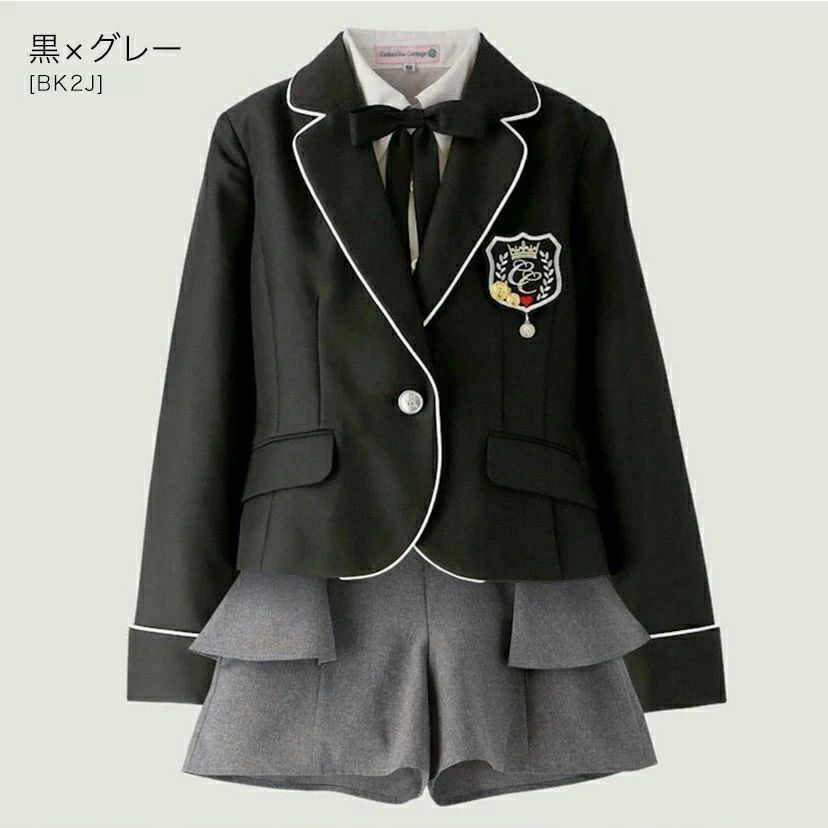 黒×グレー】ガールズぺプラムパンツスーツ6点セット キッズ キャサリン