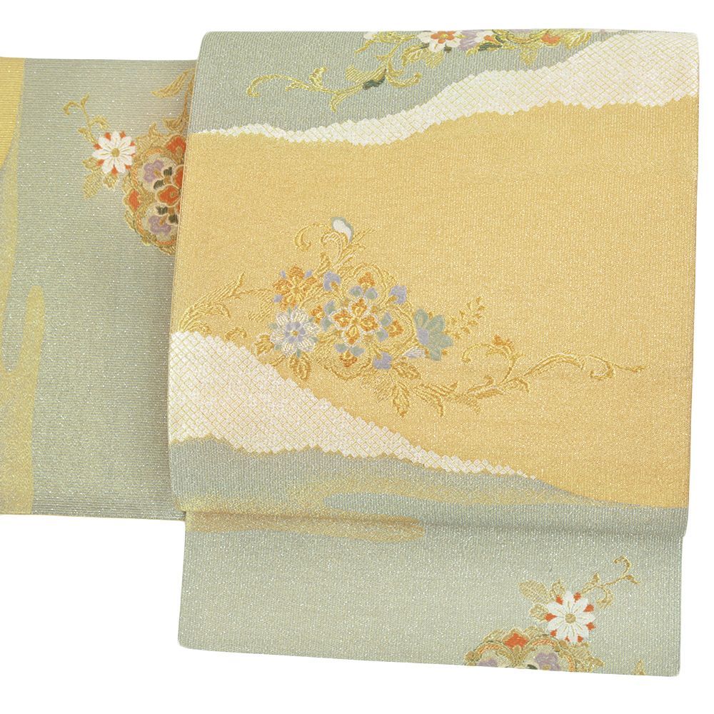 付け帯 ワンタッチ式 綴れ織 花柄 西陣織 正絹 M2847【着物と帯 京月花】□多彩なアート柄金通し正絹西陣袋帯
