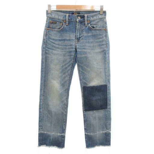 ポロ ラルフローレン POLO RALPH LAUREN デニムパンツ ジーンズ ジップフライ 24 インディゴブルー リペア パッチワーク 切りっぱなし ストレッチ ウォッシュ加工 |GV
