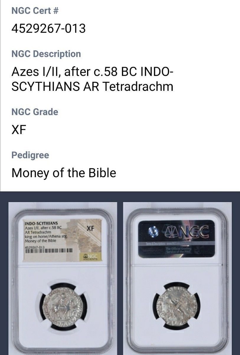 シルバー/レッド 紀元前58年 インド スキタイ ドラクマ 銀貨 NGC XF