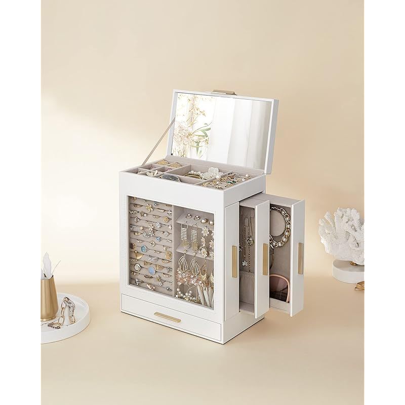 SONGMICS ジュエリーボックス 5段式 鏡付き 大容量 アクセサリーケース