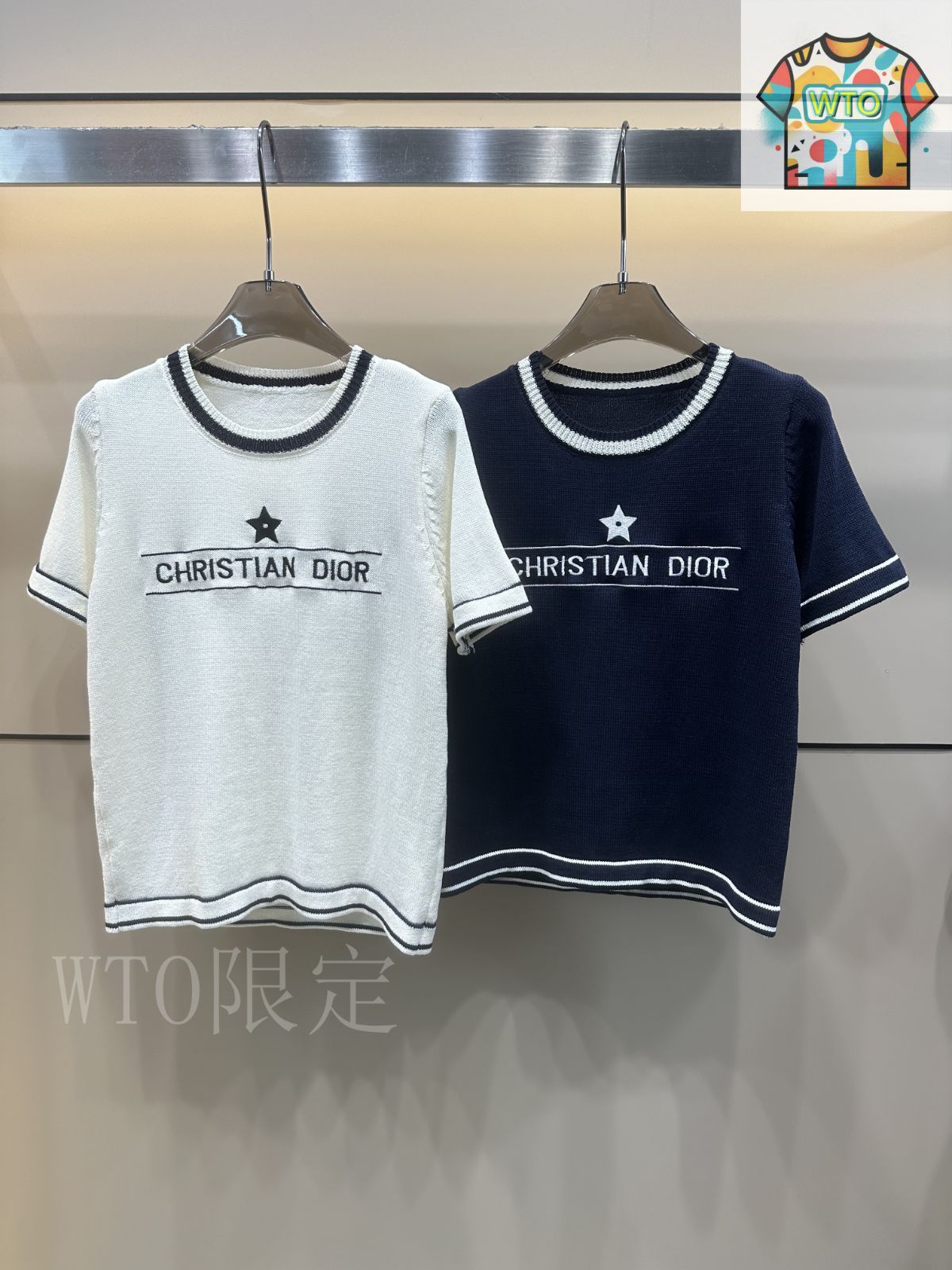 【大人気★限定コラボ】Dior ニット Tシャツ 刺繍ロゴ入り org.jpg
