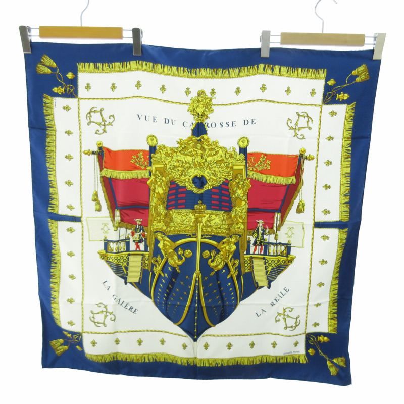 HERMES クイーンの戴冠式 シルク カレ90 大判スカーフ ネイビー